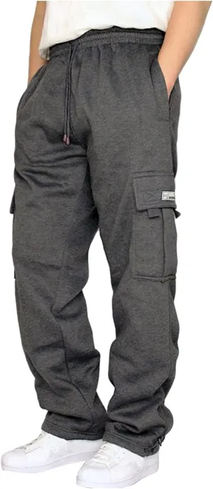 Mens Cargo Sweatpants Elastic Waist Drawstring Jogger Pants Solid Athletic Gym Workout Lounge Pant with Pockets