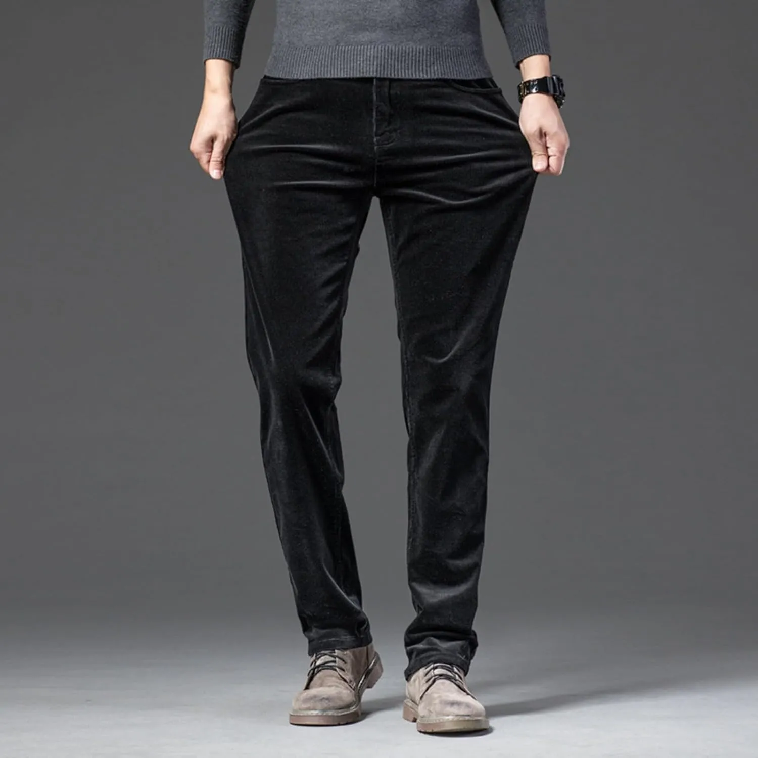 Men's Casual Corduroy Pants Stretch Waist Straight Leg Baggy Sweatpants Slim Fit Versatile Lightweight Plus Size Trousers