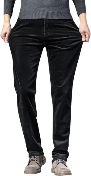 Men's Casual Corduroy Pants Stretch Waist Straight Leg Baggy Sweatpants Slim Fit Versatile Lightweight Plus Size Trousers