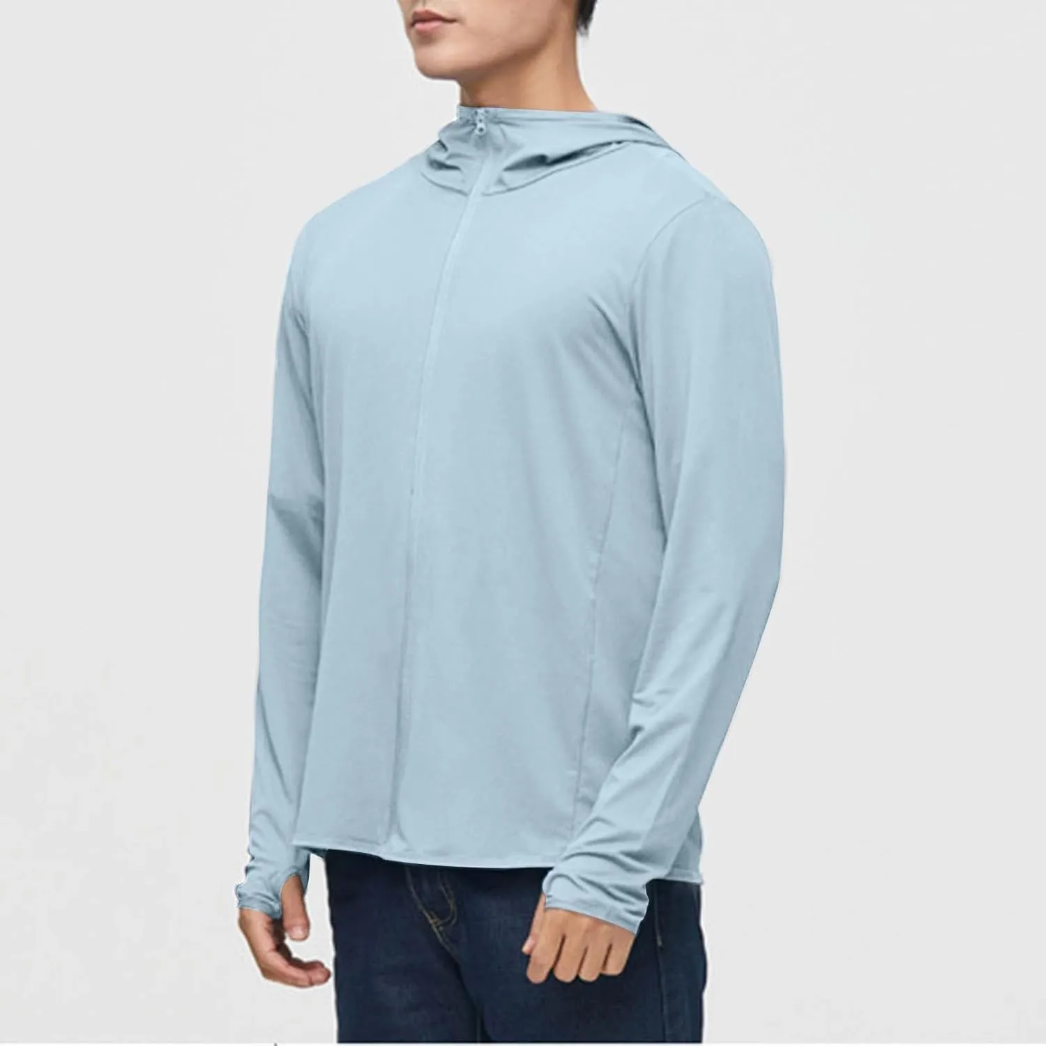 Men's Casual Hooded UPF 50  Sun Shirts UV Protection Hiking Fishing Shirts Athletic Running Rash Guards Long Sleeve