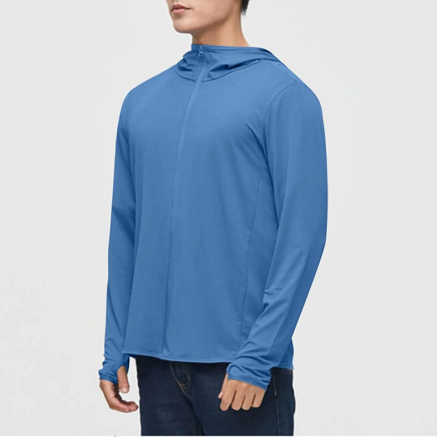 Men's Casual Hooded UPF 50  Sun Shirts UV Protection Hiking Fishing Shirts Athletic Running Rash Guards Long Sleeve