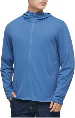 Men's Casual Hooded UPF 50  Sun Shirts UV Protection Hiking Fishing Shirts Athletic Running Rash Guards Long Sleeve