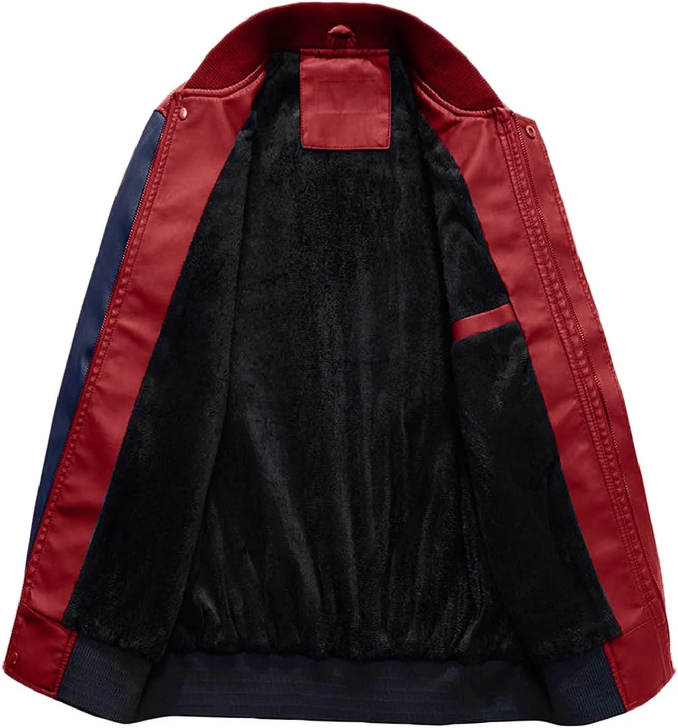Mens Colorblock Fleece Lined Basketball Faux Leather Jacket Big and Tall Bomber Jacket with Pockets Waterproof Jackets