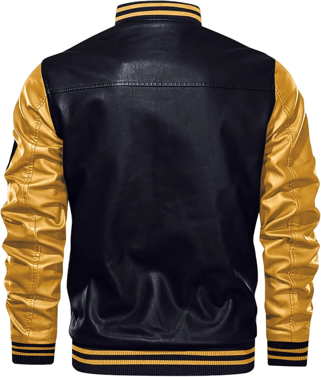 Mens Colorblock Fleece Lined Basketball Faux Leather Jacket Big and Tall Bomber Jacket with Pockets Waterproof Jackets