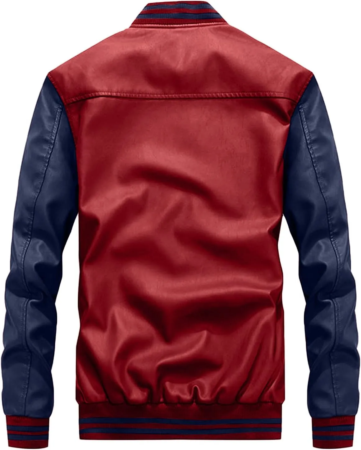 Mens Colorblock Fleece Lined Basketball Faux Leather Jacket Big and Tall Bomber Jacket with Pockets Waterproof Jackets