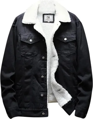 Mens Denim Jacket Winter Lapel Sherpa Fleece Lined Thicken Casual Stylish Warm Button Trucker Jean Jackets Coats, L-6XL