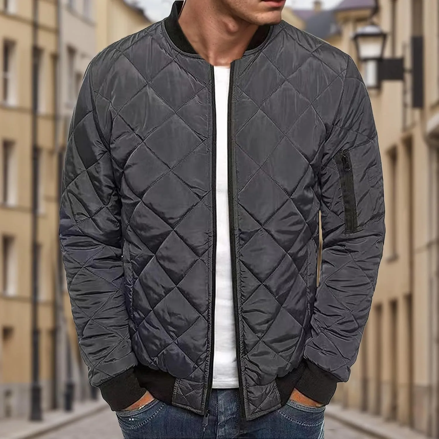 Men's Diamond Quilted Puffer Down Jacket Packable Lightweight Water Resistant Insulated Puffy Coat for Business Travel