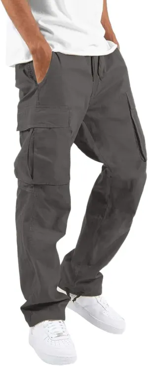 Mens Drawstring Cargo Pants Casual Stretch Waist Sweatpants Running Athletic Tactical Trousers Hiking Pants with Pockets