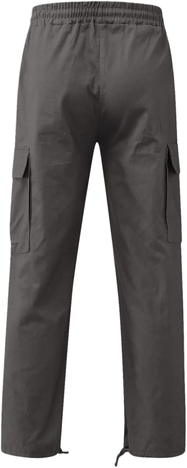 Mens Drawstring Cargo Pants Casual Stretch Waist Sweatpants Running Athletic Tactical Trousers Hiking Pants with Pockets