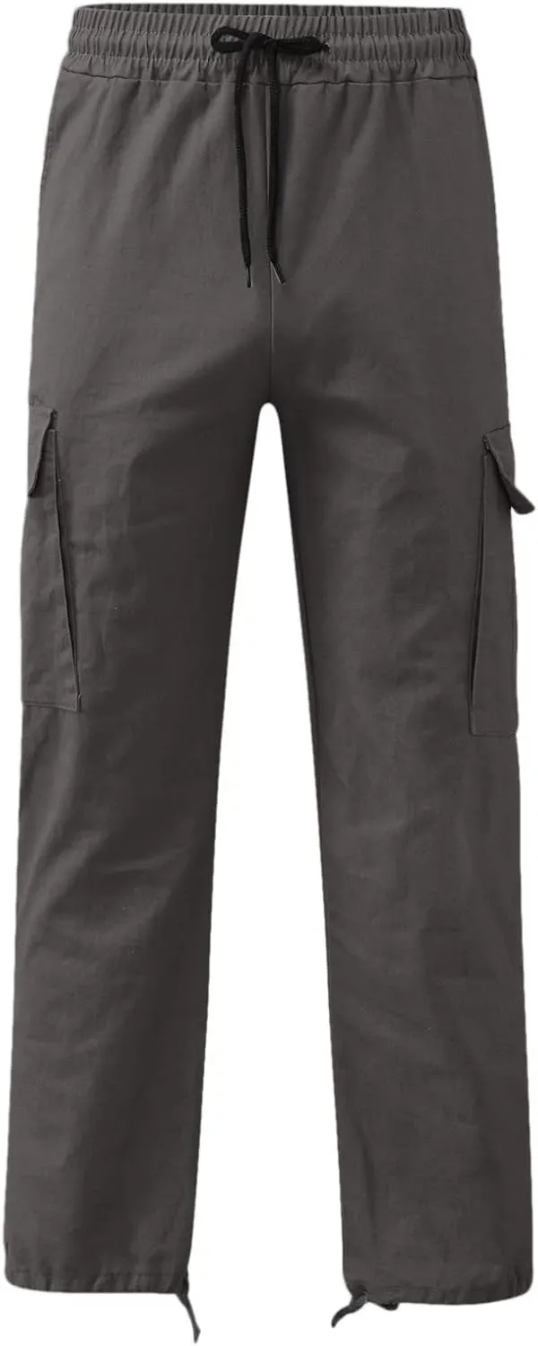 Mens Drawstring Cargo Pants Casual Stretch Waist Sweatpants Running Athletic Tactical Trousers Hiking Pants with Pockets