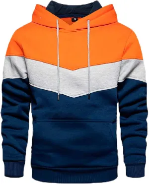 Mens Fleece Lined Hooded Sweatshirts Colorblock Pullover Hoodies with Kangaroo Pockets Big and Tall Long Sleeve Tops