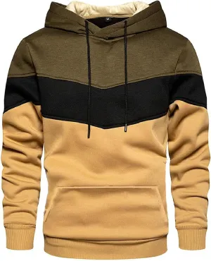 Mens Fleece Lined Hooded Sweatshirts Colorblock Pullover Hoodies with Kangaroo Pockets Big and Tall Long Sleeve Tops