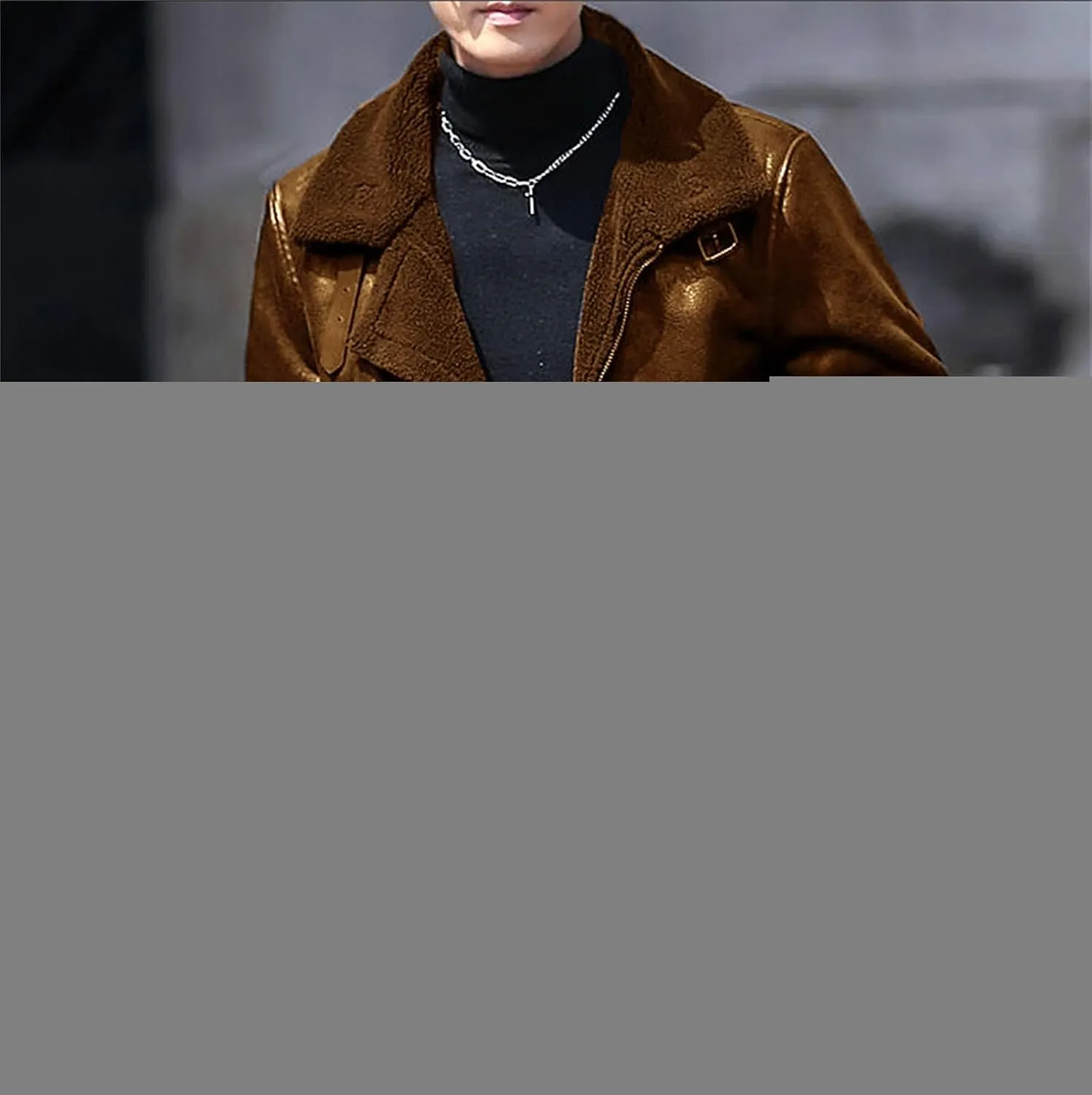 Men's Fleece Lined Leather Jacket Men Vintage Lapel Fur Collar Jackets Faux Leather Suede Sherpa Coats Fall Winter