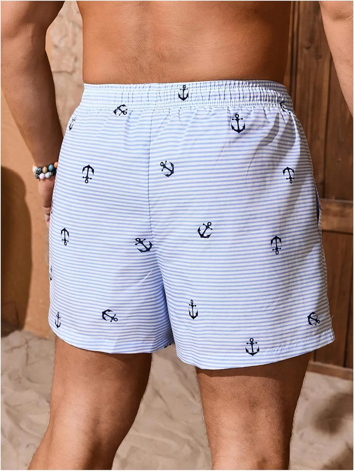 Men's Graphic Swim Trunks Drawstring Waist Beach Shorts Quick Dry Board Shorts with Compression Liner