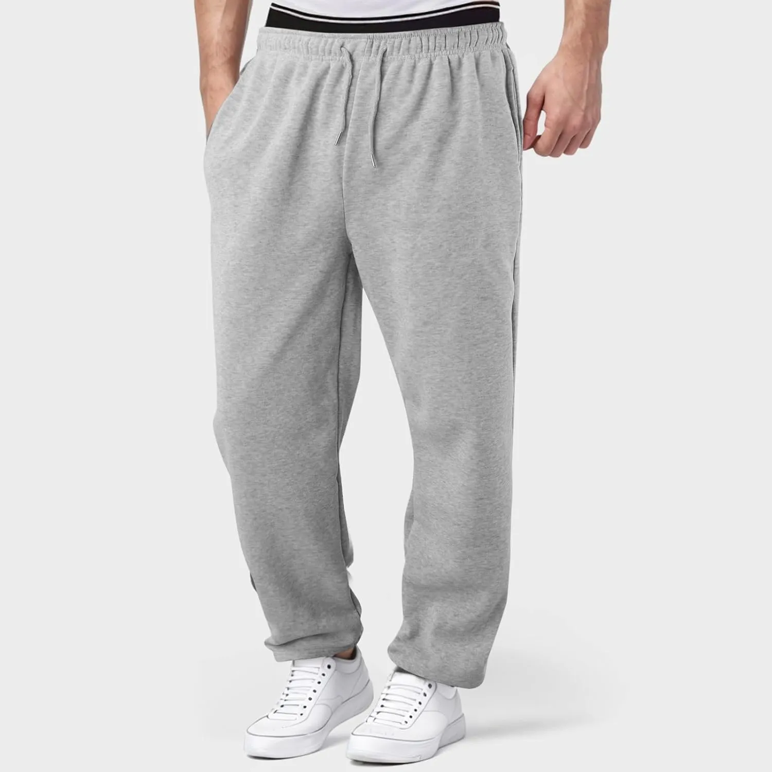 Mens Heavyweight Fleece Cargo Sweatpants Elastic Waist Drawstring Athletic Gym Pants Hiking Outdoor Trousers