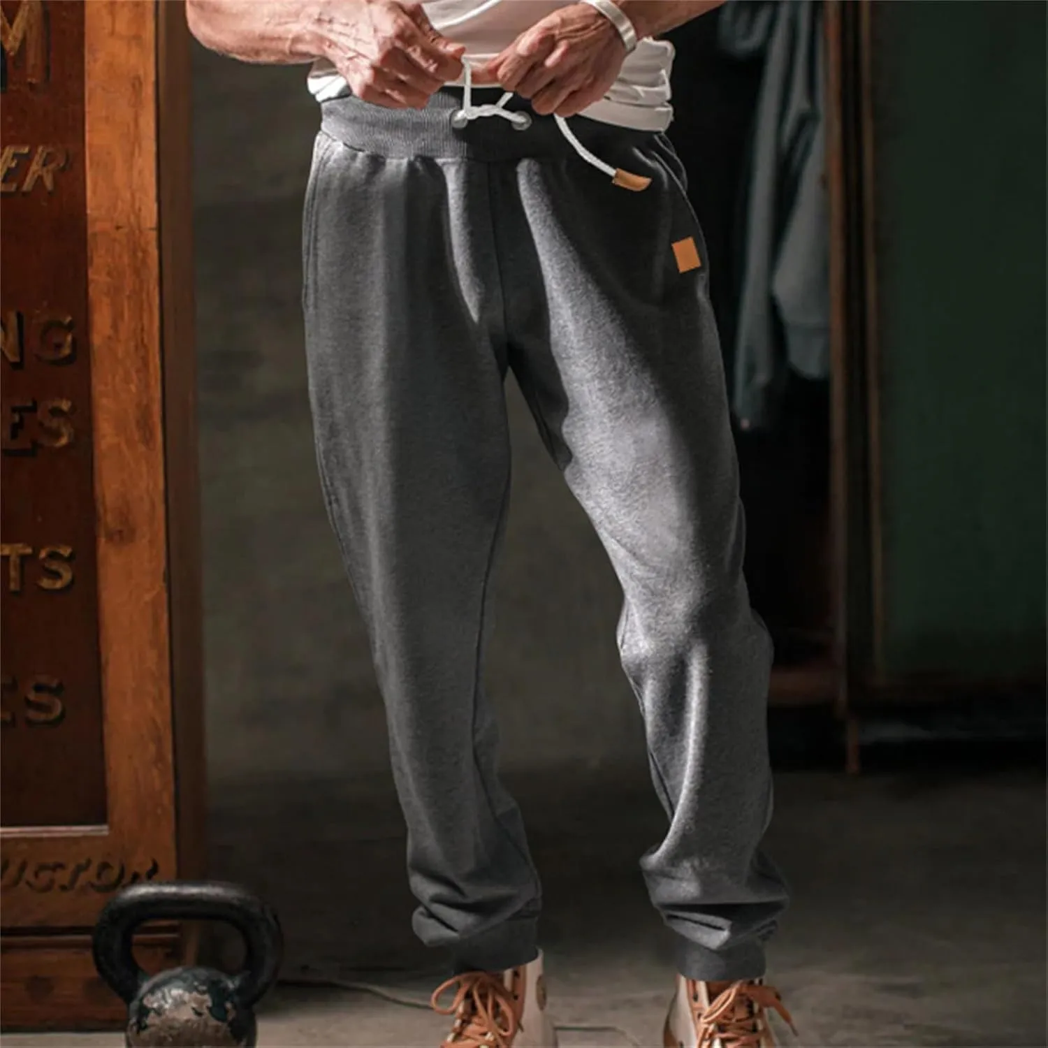 Mens Heavyweight Fleece Cargo Sweatpants Elastic Waist Drawstring Athletic Gym Pants Hiking Outdoor Trousers