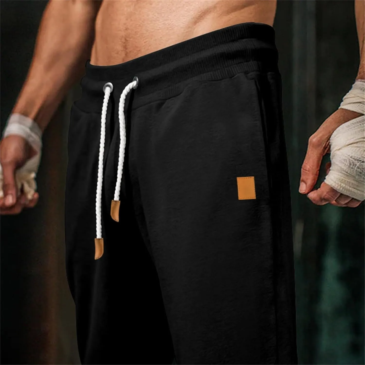 Mens Heavyweight Fleece Cargo Sweatpants Elastic Waist Drawstring Athletic Gym Pants Hiking Outdoor Trousers