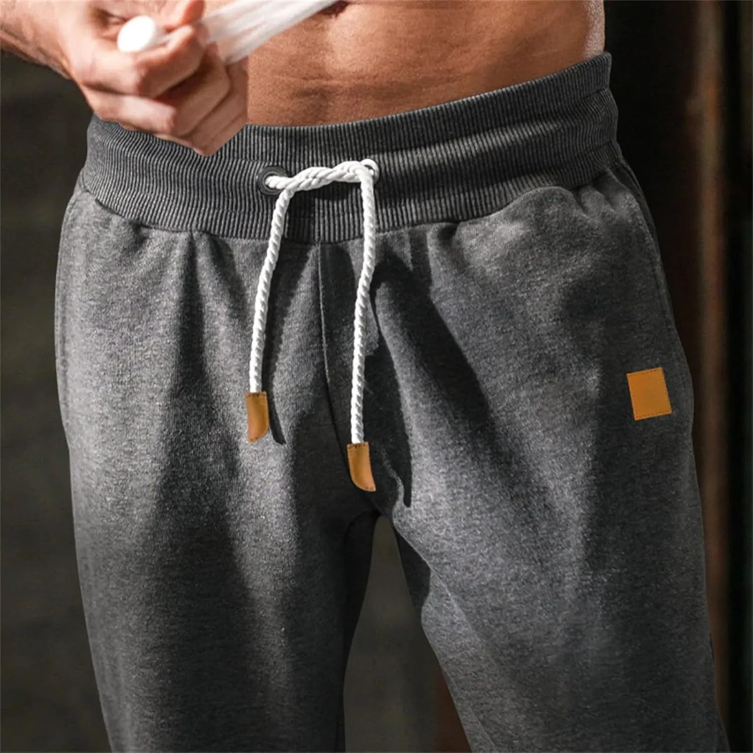 Mens Heavyweight Fleece Cargo Sweatpants Elastic Waist Drawstring Athletic Gym Pants Hiking Outdoor Trousers