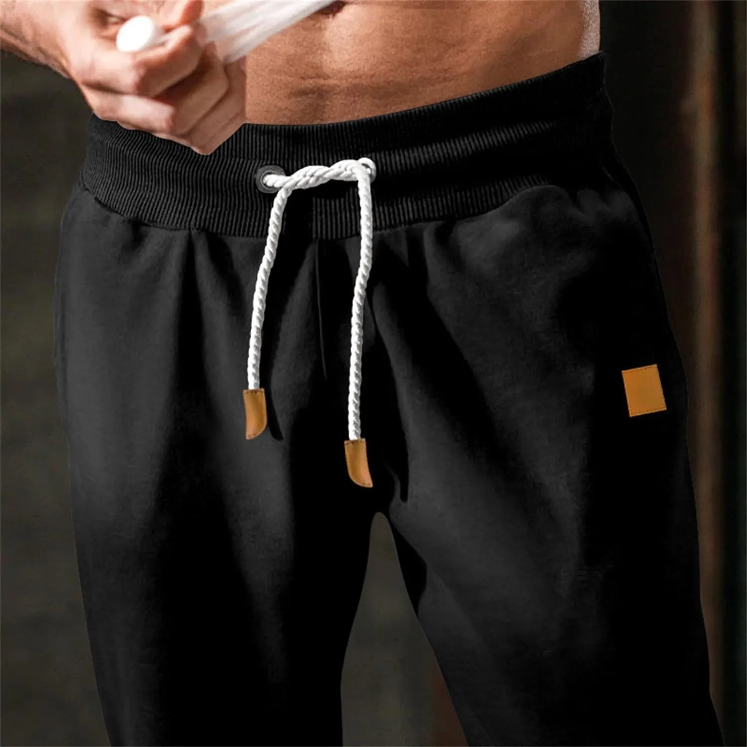 Mens Heavyweight Fleece Cargo Sweatpants Elastic Waist Drawstring Athletic Gym Pants Hiking Outdoor Trousers