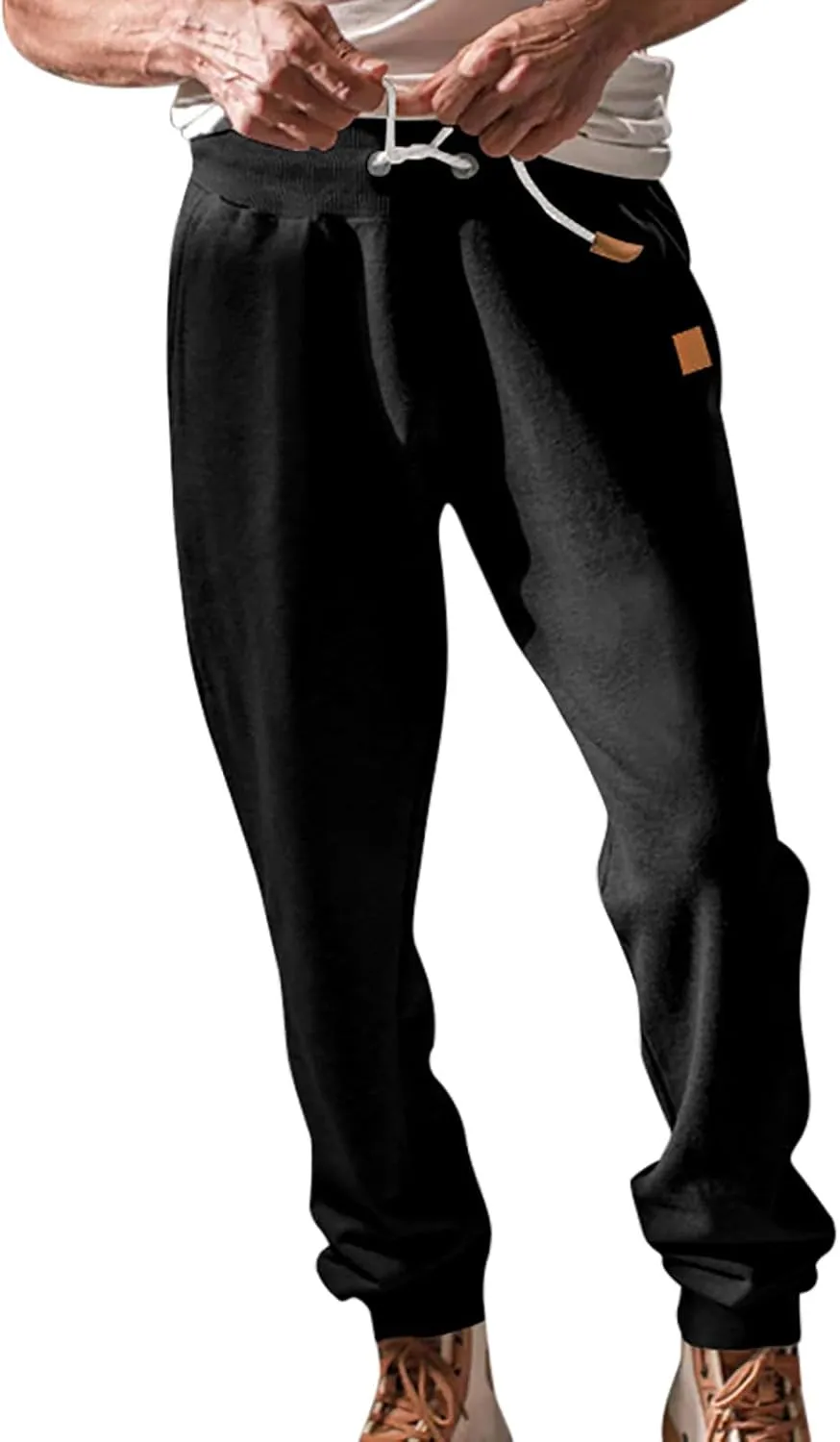 Mens Heavyweight Fleece Cargo Sweatpants Elastic Waist Drawstring Athletic Gym Pants Hiking Outdoor Trousers