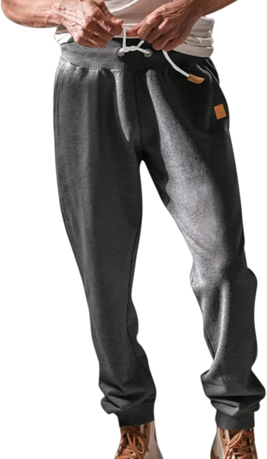 Mens Heavyweight Fleece Cargo Sweatpants Elastic Waist Drawstring Athletic Gym Pants Hiking Outdoor Trousers
