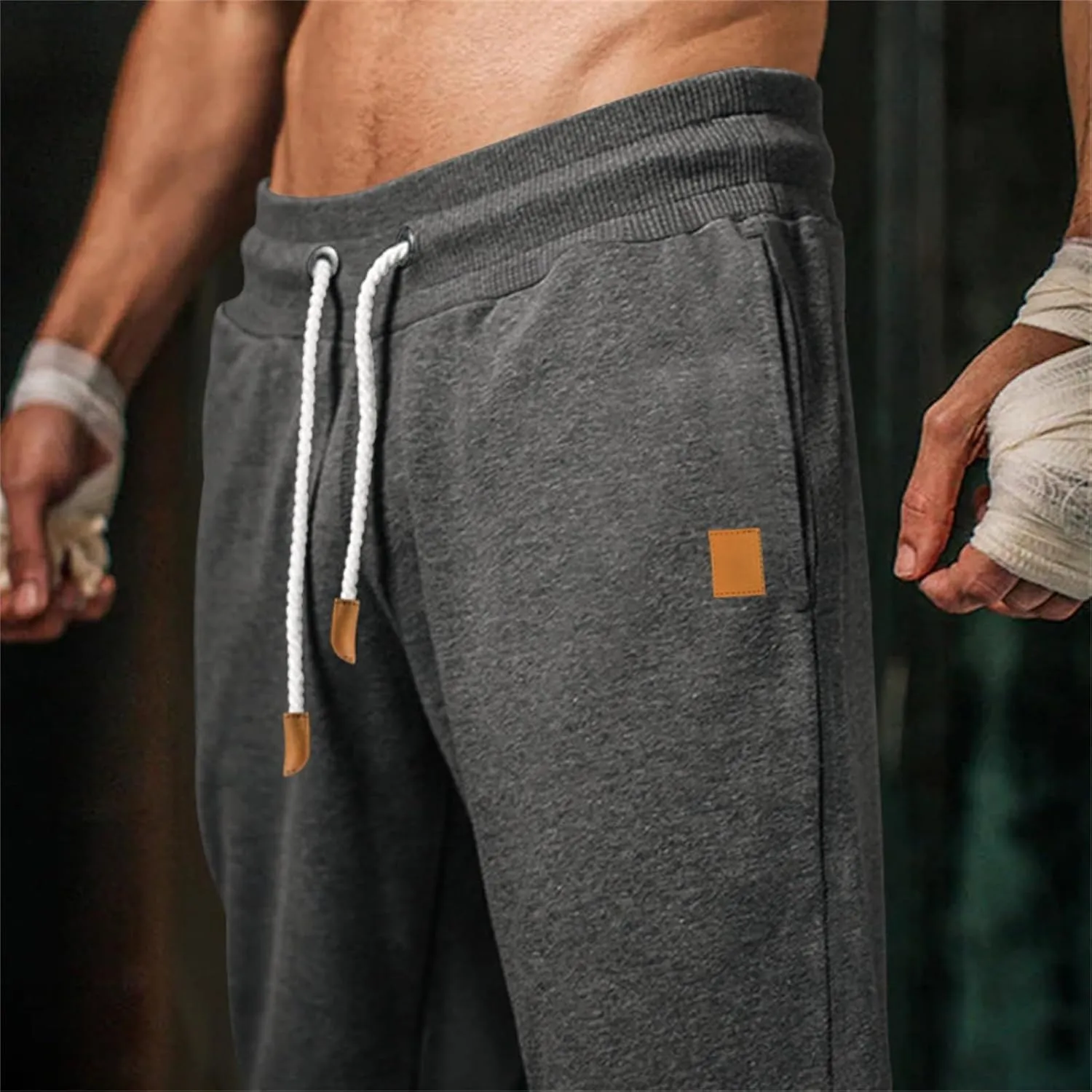 Mens Heavyweight Fleece Cargo Sweatpants Elastic Waist Drawstring Athletic Gym Pants Hiking Outdoor Trousers