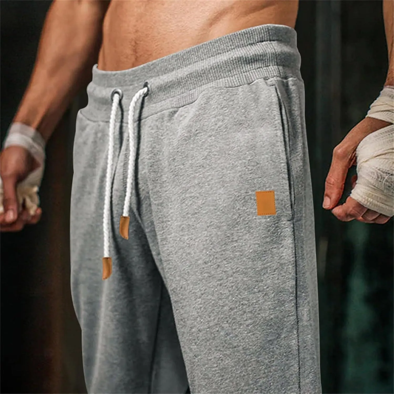 Mens Heavyweight Fleece Cargo Sweatpants Elastic Waist Drawstring Athletic Gym Pants Hiking Outdoor Trousers