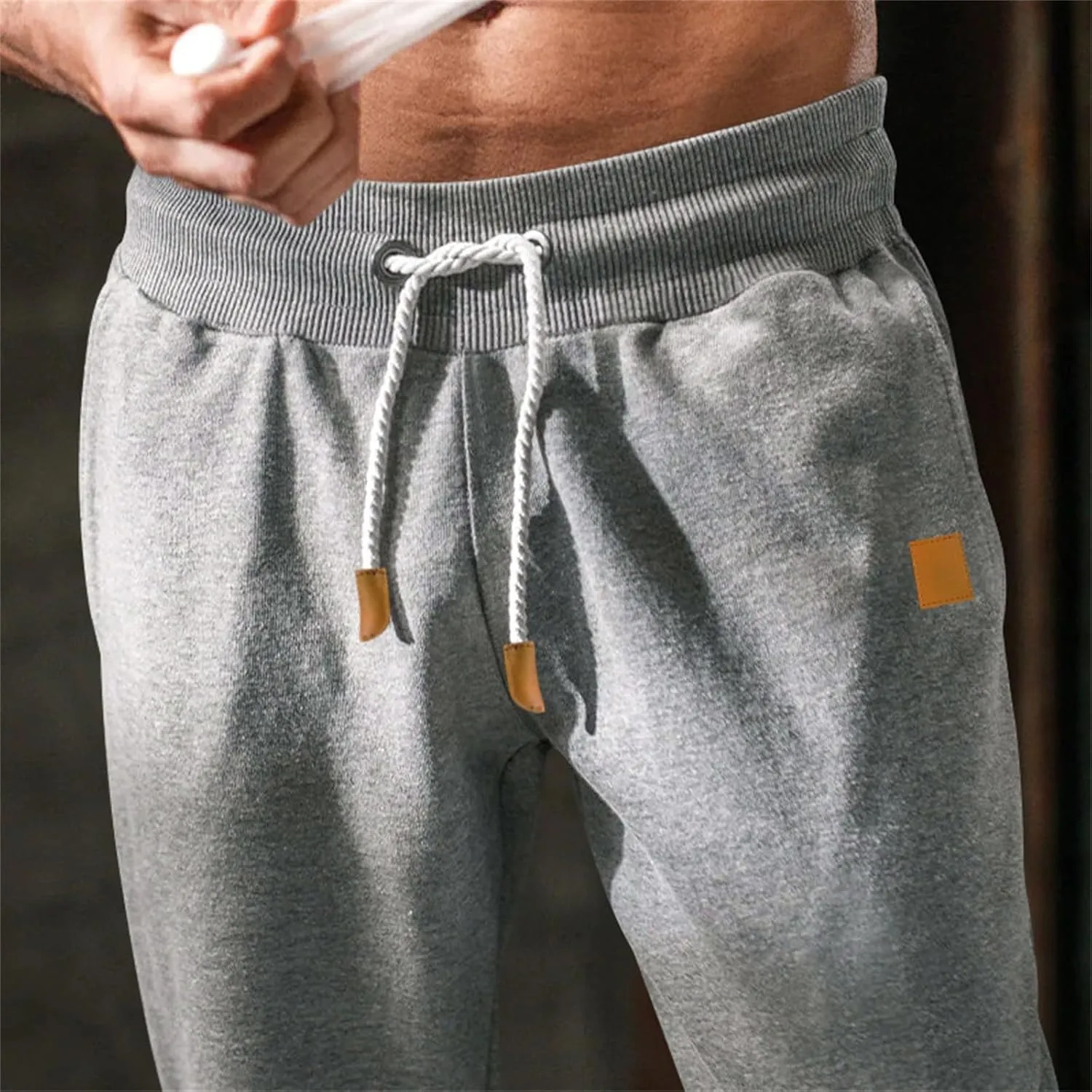 Mens Heavyweight Fleece Cargo Sweatpants Elastic Waist Drawstring Athletic Gym Pants Hiking Outdoor Trousers