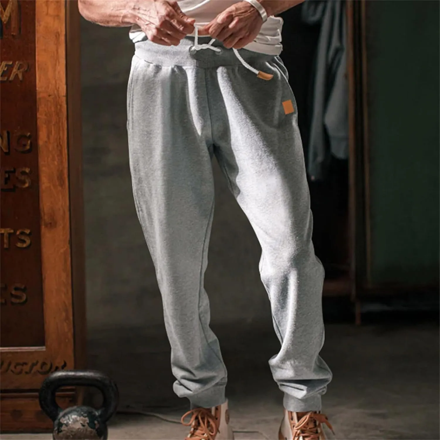 Mens Heavyweight Fleece Cargo Sweatpants Elastic Waist Drawstring Athletic Gym Pants Hiking Outdoor Trousers