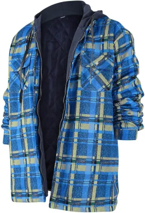 Men's Heavyweight Plaid Hoodie Jacket Zip Up Long Sleeve Fleece Sweatshirt Coat With Hood Fashion Stylish,M-5XL