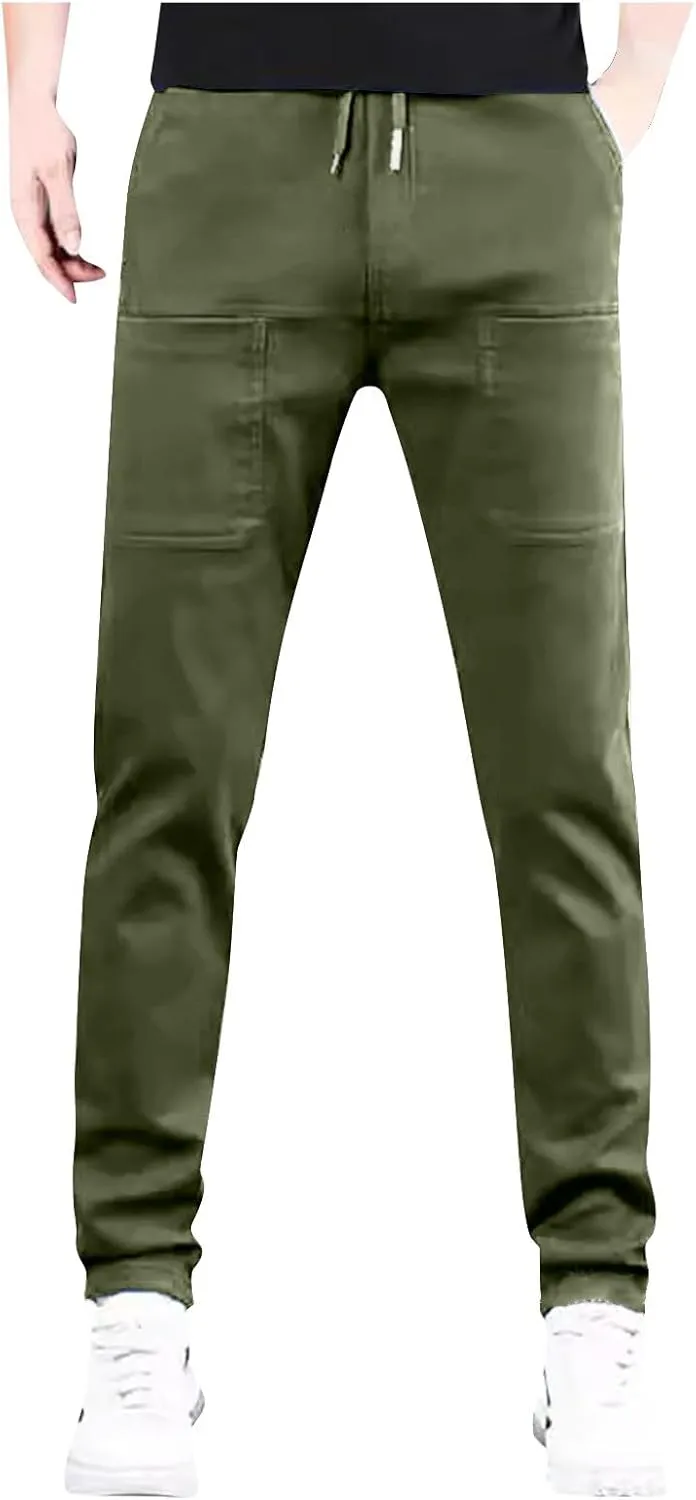 Men's Hiking Cargo Pants Summer High Stretch Multi-Pocket Durable Pants Straight Leg Lightweight Comfy-fit Trousers