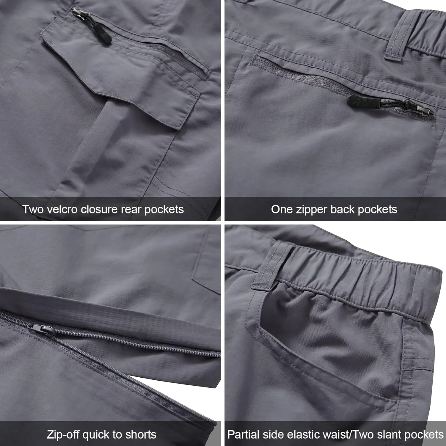 Mens Hiking Pants Quick Dry Lightweight Fishing Convertible Zip Off Safari Trousers
