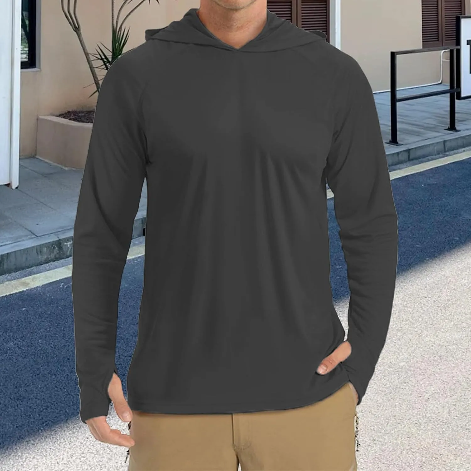 Mens Hooded Outdoor Athletic Tops Sun-Proof Fishing Shirts Dry Fit Gym Running Workout Pullover Casual T-Shirts