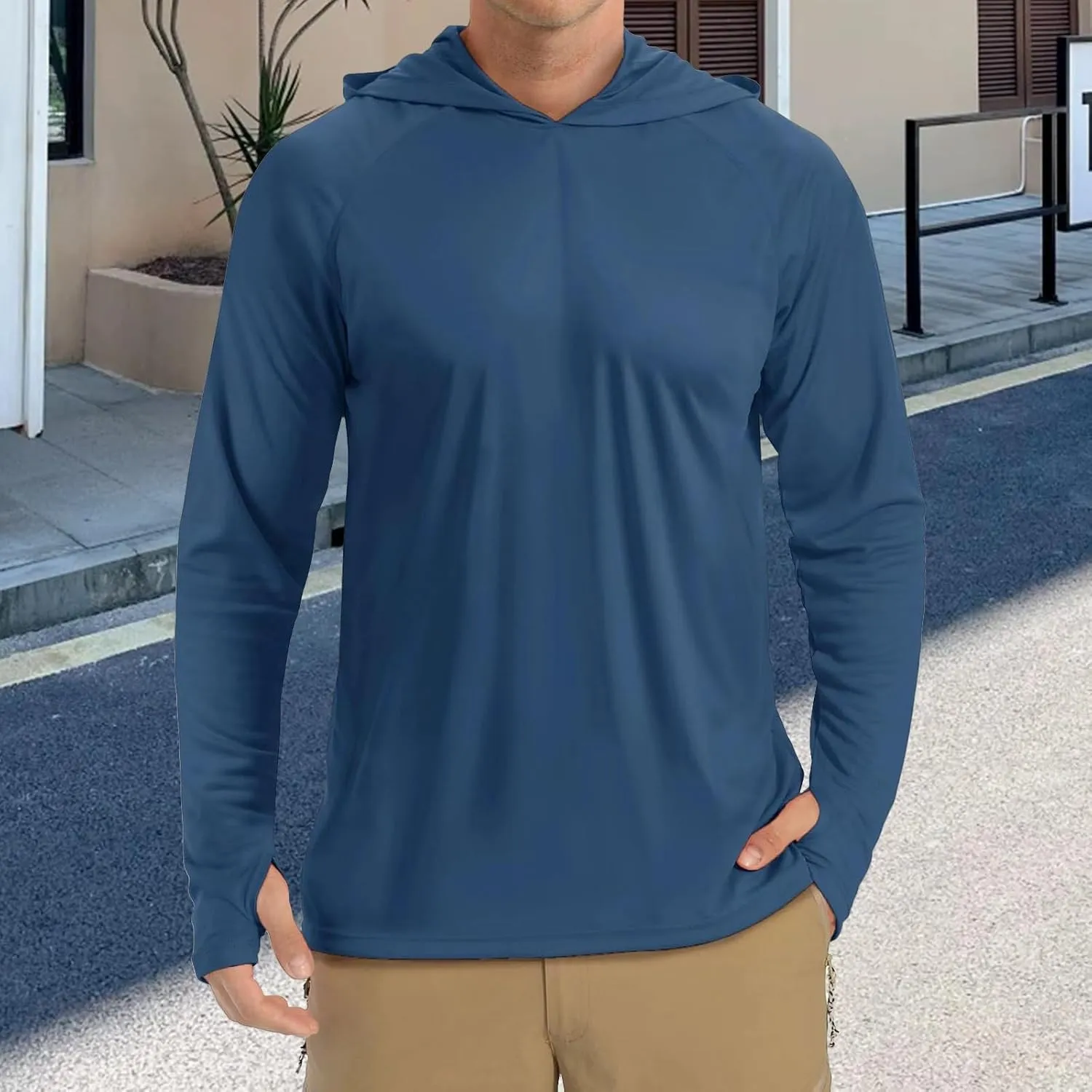 Mens Hooded Outdoor Athletic Tops Sun-Proof Fishing Shirts Dry Fit Gym Running Workout Pullover Casual T-Shirts