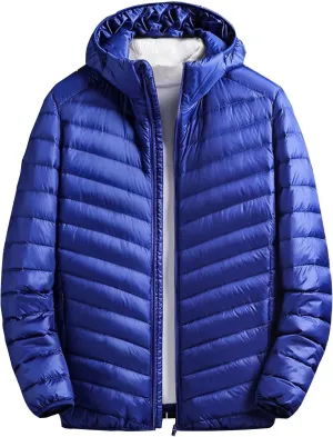 Mens Insulated Jacket Hiking Puffer Down Jacket Lightweight Down Jacket Winter Travel Jacket Plus Size Hooded Jacket