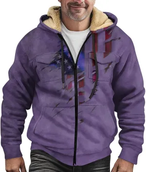 Mens Jacket Fall Hoodies Graphic Zip Up Padded Vintage Casual Long Sleeve Pockets Coat