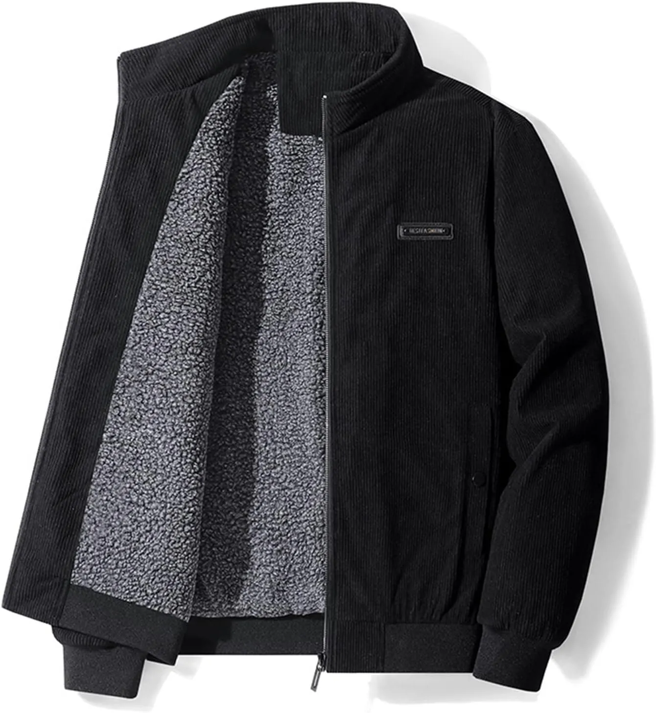 Mens Jacket Winter Corduroy Thickened Zip Up Heavyweight Jackets Warm Sherpa Lined Fleece Loose Coat, XL-5XL