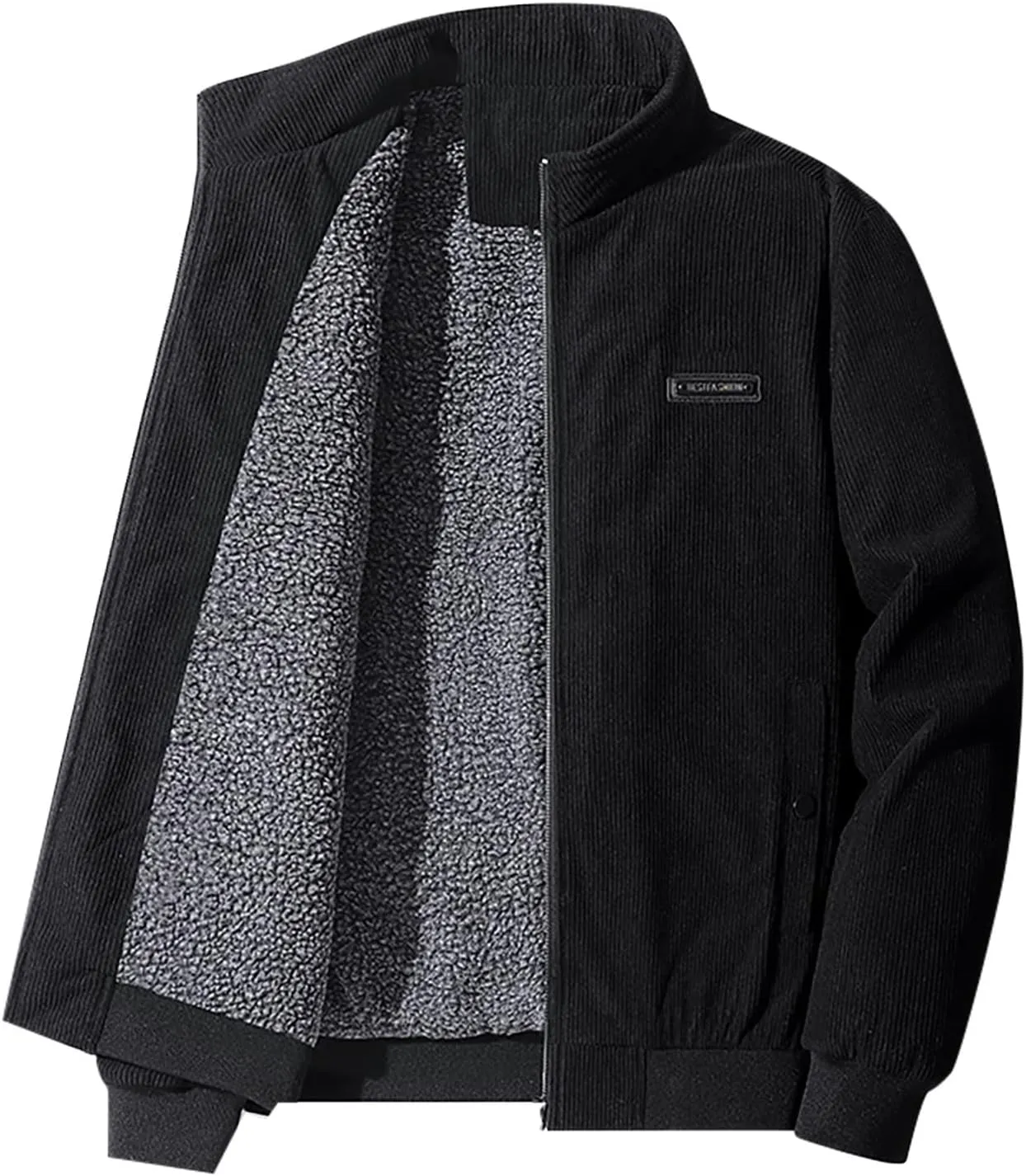 Mens Jacket Winter Corduroy Thickened Zip Up Heavyweight Jackets Warm Sherpa Lined Fleece Loose Coat, XL-5XL