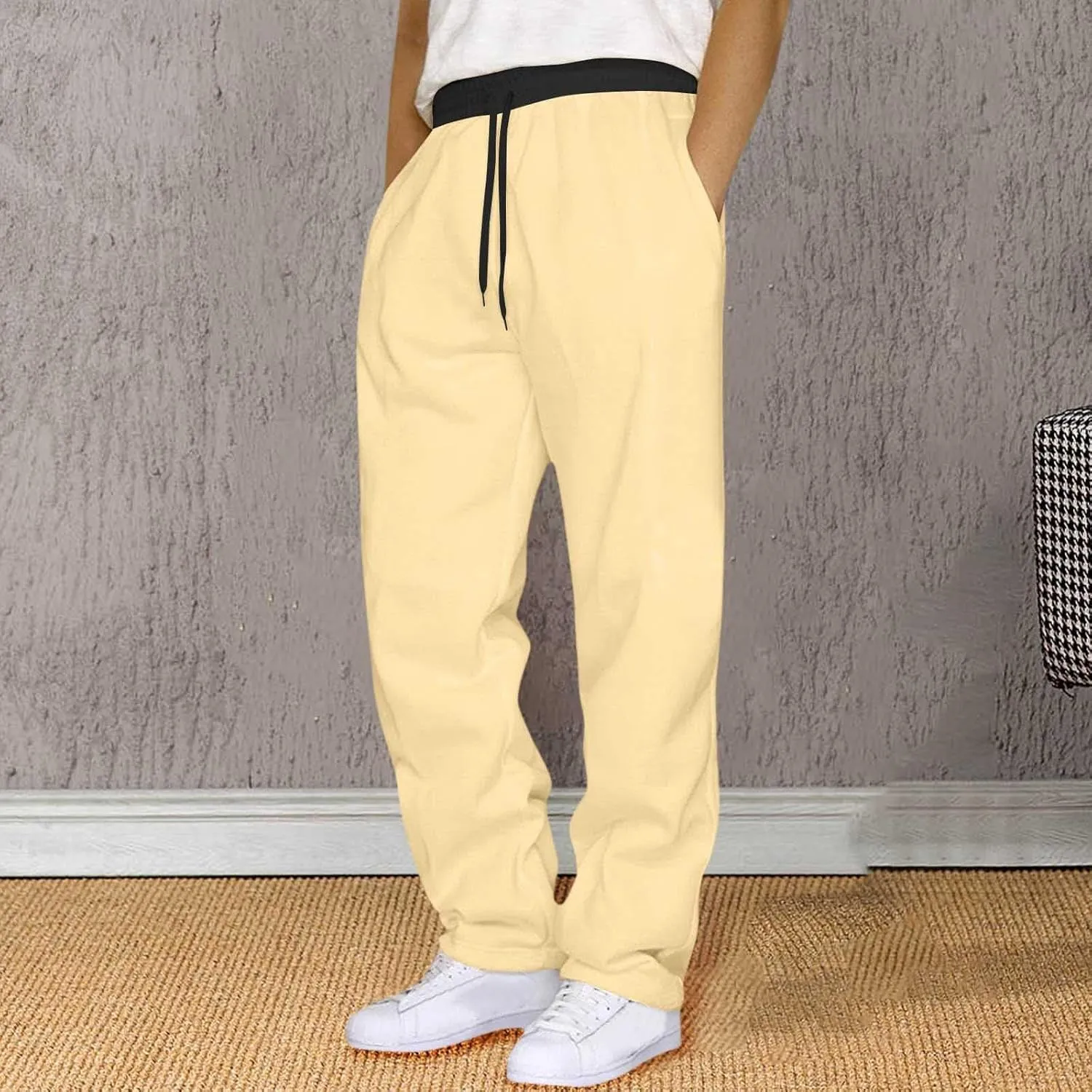 Mens Joggers Pants Solid Casual Pants Elastic Waist Drawstring Lightweight Workout Athletic Trousers with Pockets