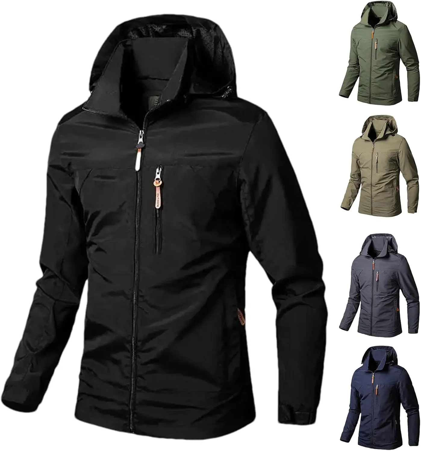 Men's Lightweight Jacket Hooded Outdoor Hiking Windbreaker Jackets Casual Hoodies with Zip Pockets for Big Tall Men