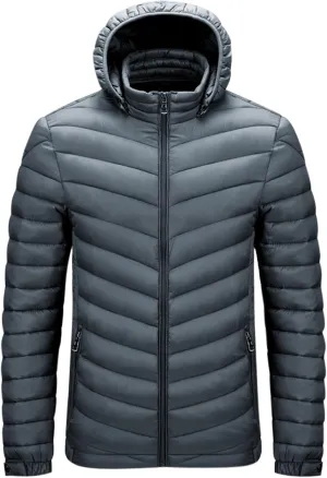 Men's Lightweight Packable Puffer Jacket Winter Insulated Puffy Jacket Hooded Down Coat for Snow Ski Hiking Travel