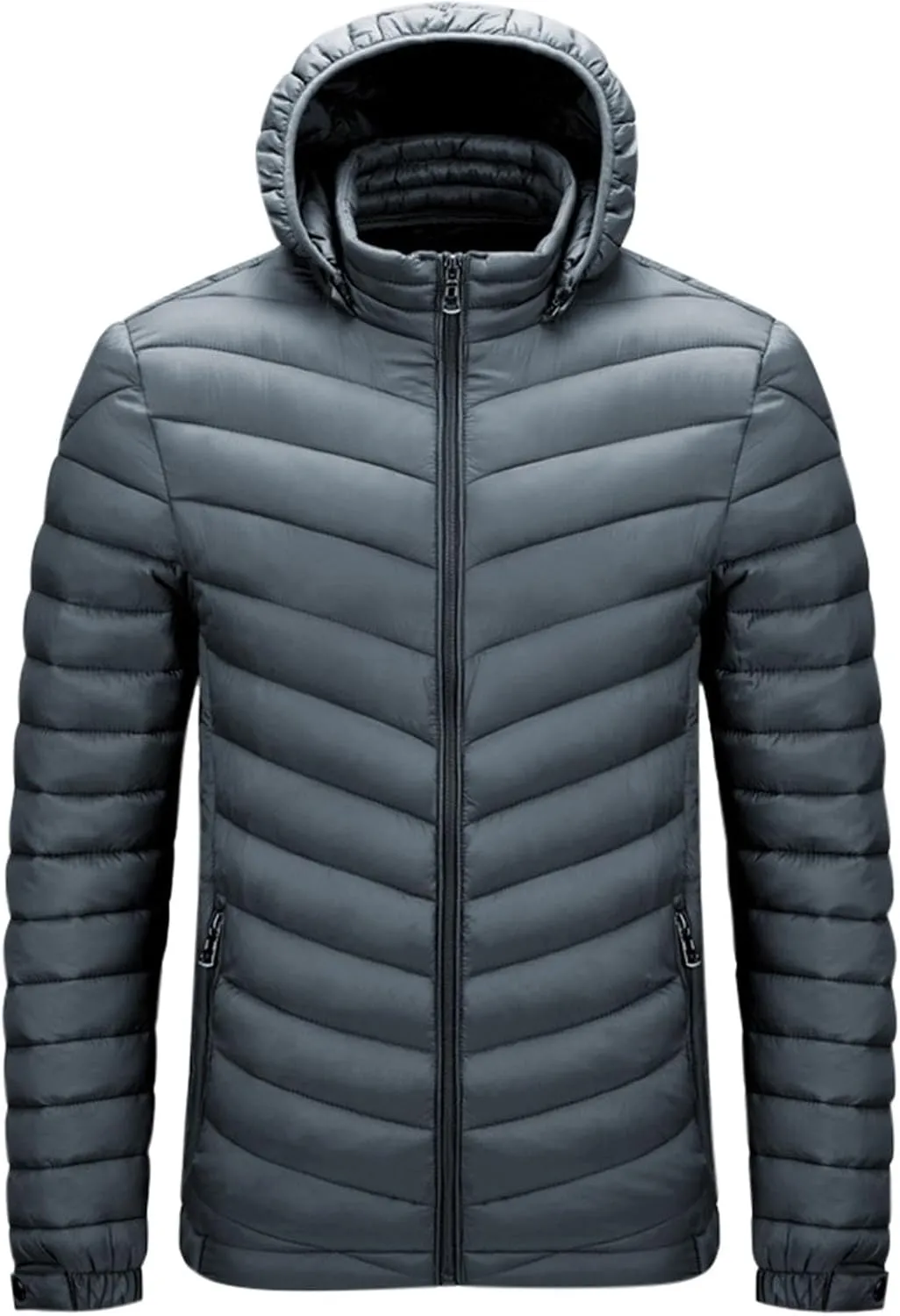 Men's Lightweight Packable Puffer Jacket Winter Insulated Puffy Jacket Hooded Down Coat for Snow Ski Hiking Travel