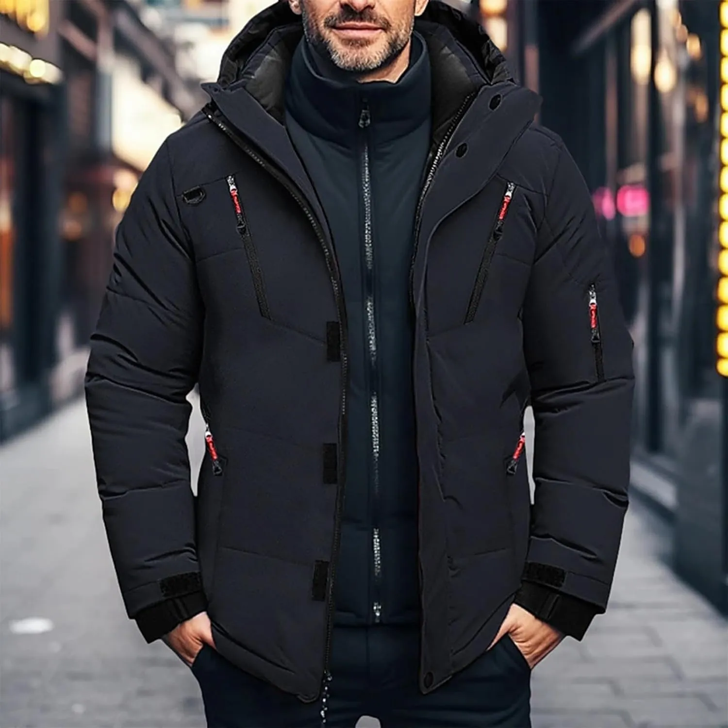 Men's Lightweight Puffer Jacket Hooded Coat Bubble Warm Jacket Men ThiCasual Winter Windproof Insulated Jacket