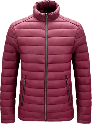 Men's Lightweight Puffer Jacket Men's Plush Autumn&Winter Color Long Solid Jacket Hooded Windproof Insulated Jacket