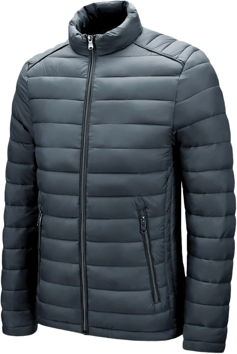 Men's Lightweight Puffer Jacket Men's Plush Autumn&Winter Color Long Solid Jacket Hooded Windproof Insulated Jacket