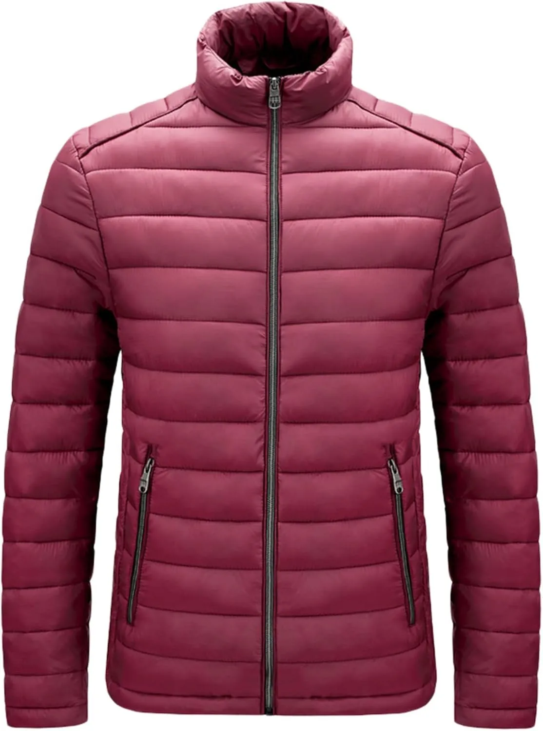 Men's Lightweight Puffer Jacket Men's Plush Autumn&Winter Color Long Solid Jacket Hooded Windproof Insulated Jacket