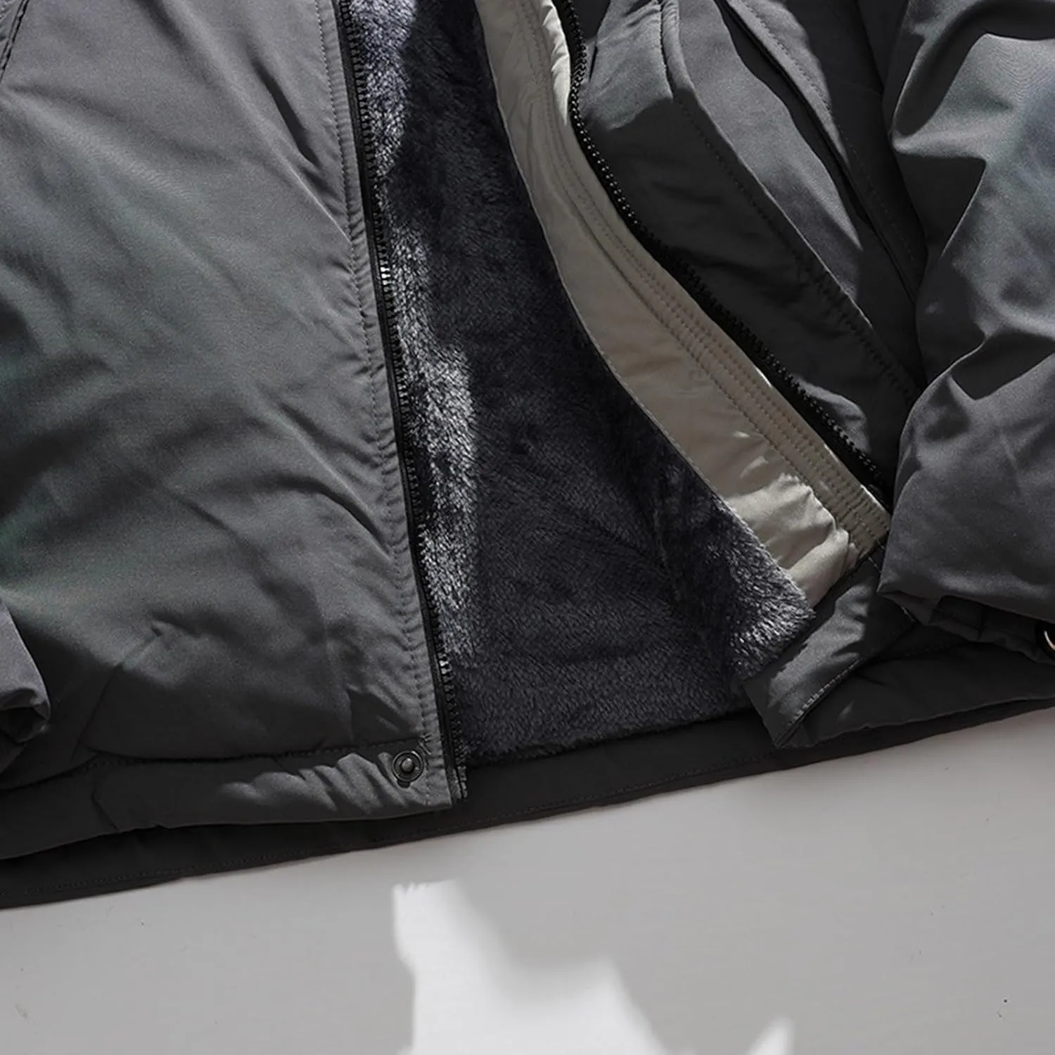 Men's Lightweight Puffer Jacket Men's Plush Autumn&Winter Color Long Solid Jacket Hooded Windproof Insulated Jacket