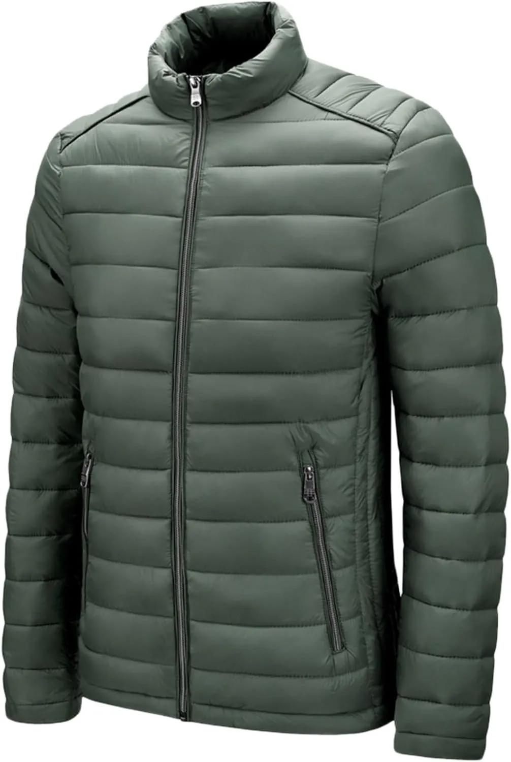 Men's Lightweight Puffer Jacket Men's Plush Autumn&Winter Color Long Solid Jacket Hooded Windproof Insulated Jacket