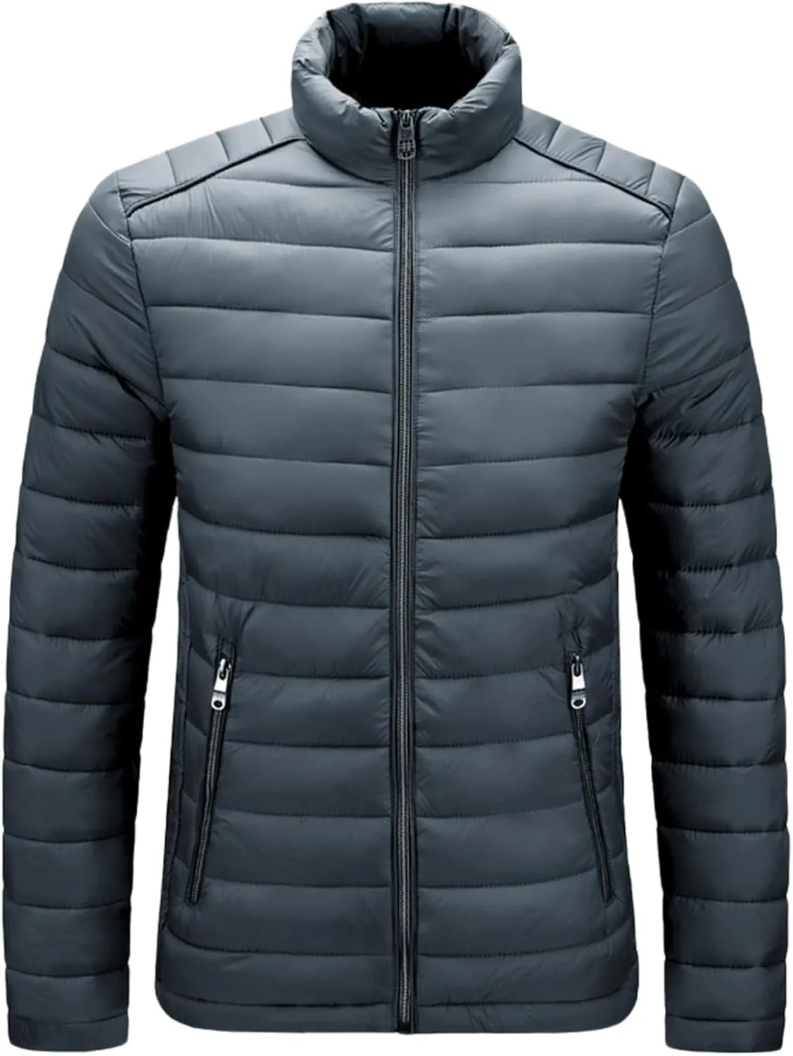 Men's Lightweight Puffer Jacket Men's Plush Autumn&Winter Color Long Solid Jacket Hooded Windproof Insulated Jacket
