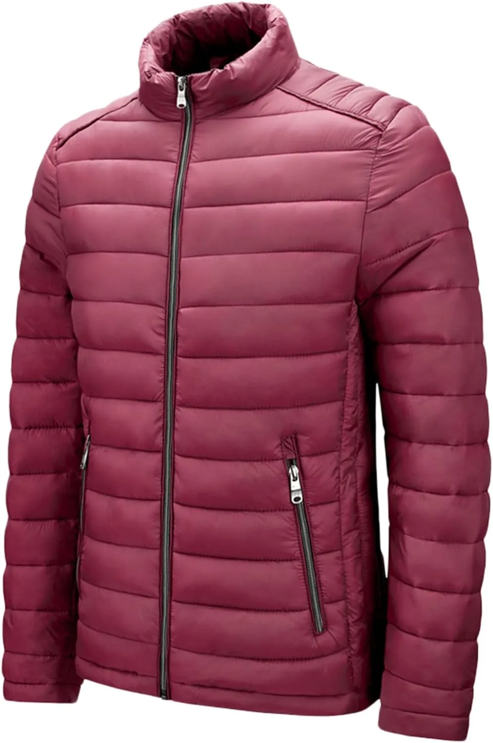 Men's Lightweight Puffer Jacket Men's Plush Autumn&Winter Color Long Solid Jacket Hooded Windproof Insulated Jacket